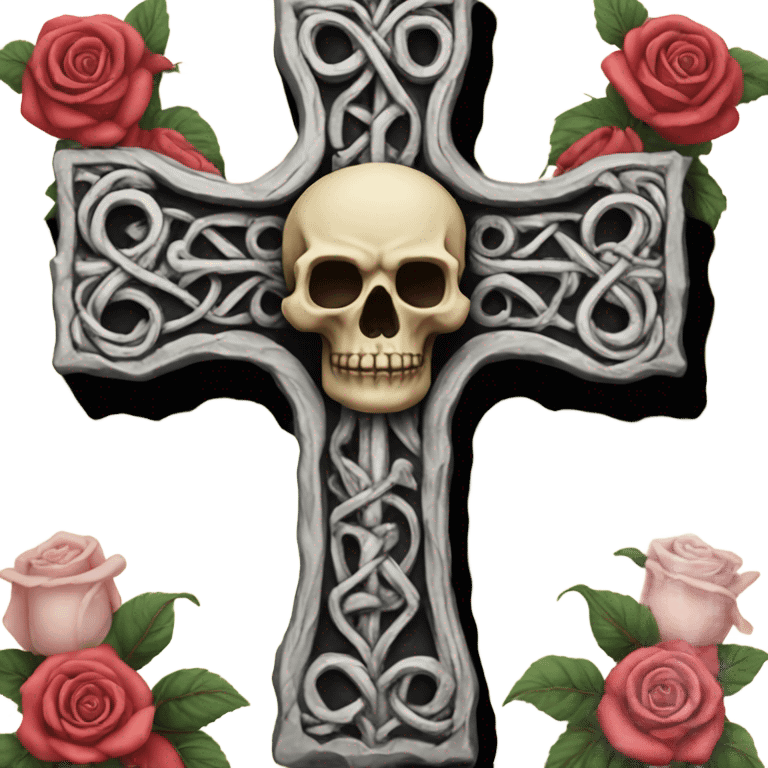 A cross with roses and skull  emoji