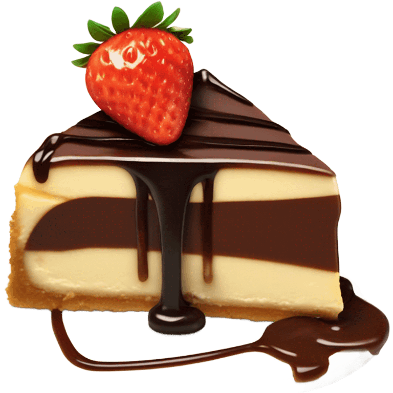 Cheese cake with strawberries and chocolate sauce emoji