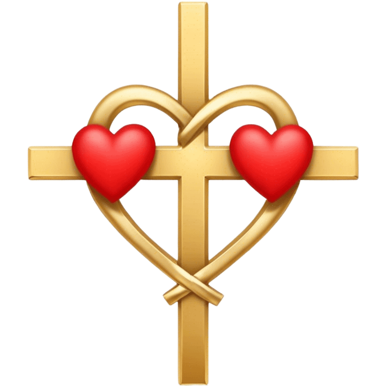 Two red  heart outlines  entwined with a simple gold cross  emoji