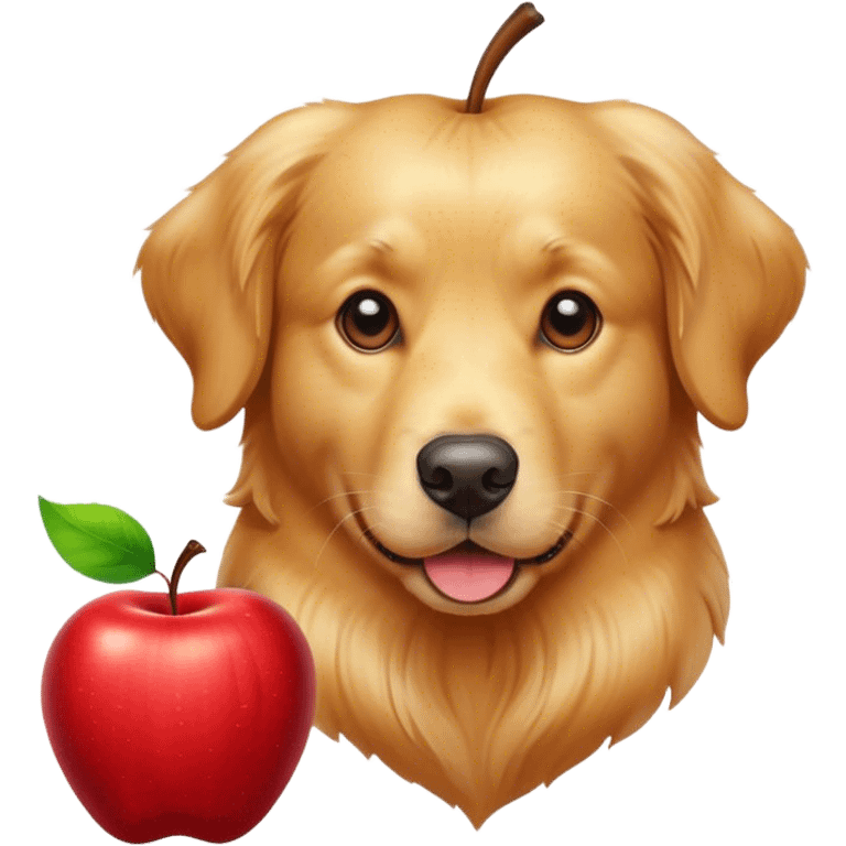 Golden retriever head inside of an apple emoji