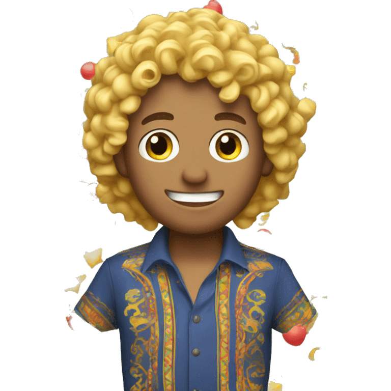 Man with blonde curly hair having a fiesta emoji