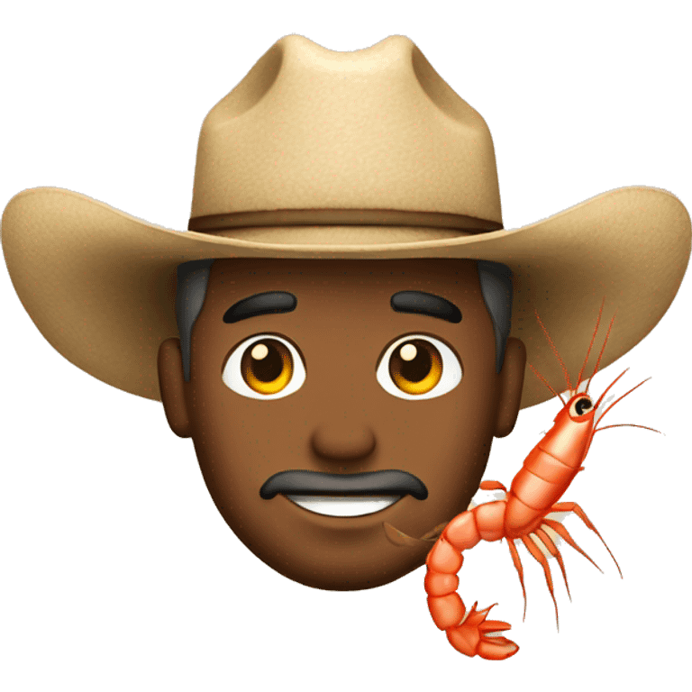 a man in a cowboy hat holding shrimp emoji