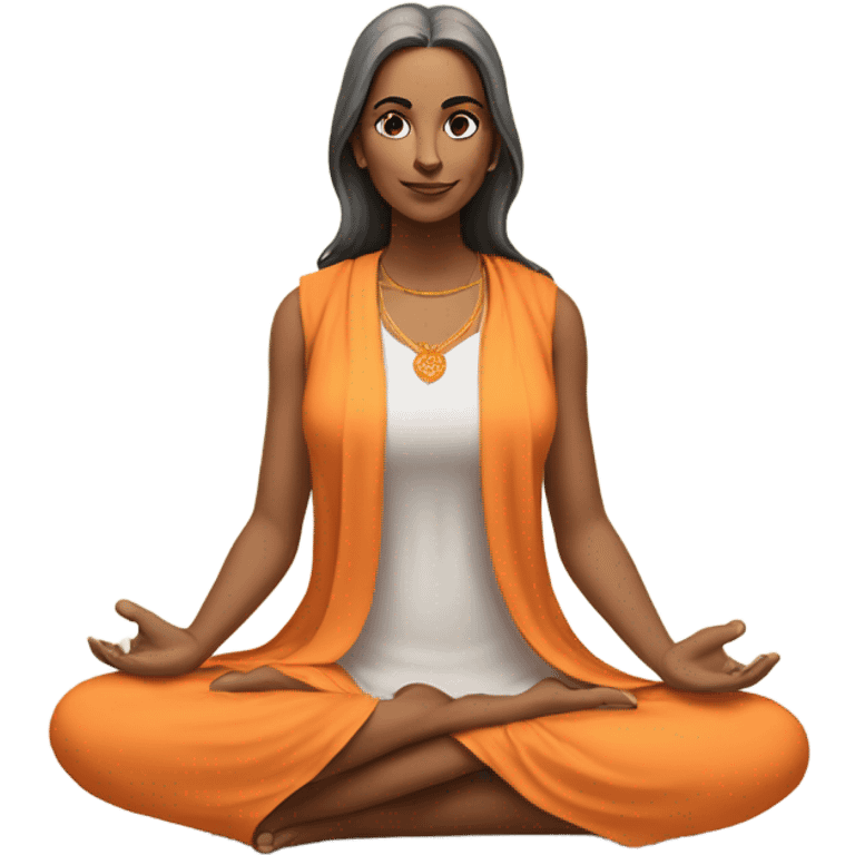 an  yogi Indian woman, sleeveless pastel shirt
  The character should be wearing an orange robe, symbolizing traditional yogic attire. The yogi can be sitting in a lotus position emoji