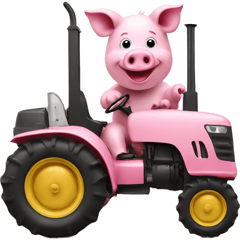 Pink pig driving tractor emoji