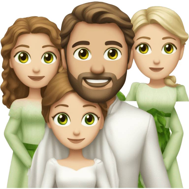 Realistic White man with brown hair, brown facial hair, and green eyes marrying a white woman with brown hair and green eyes emoji