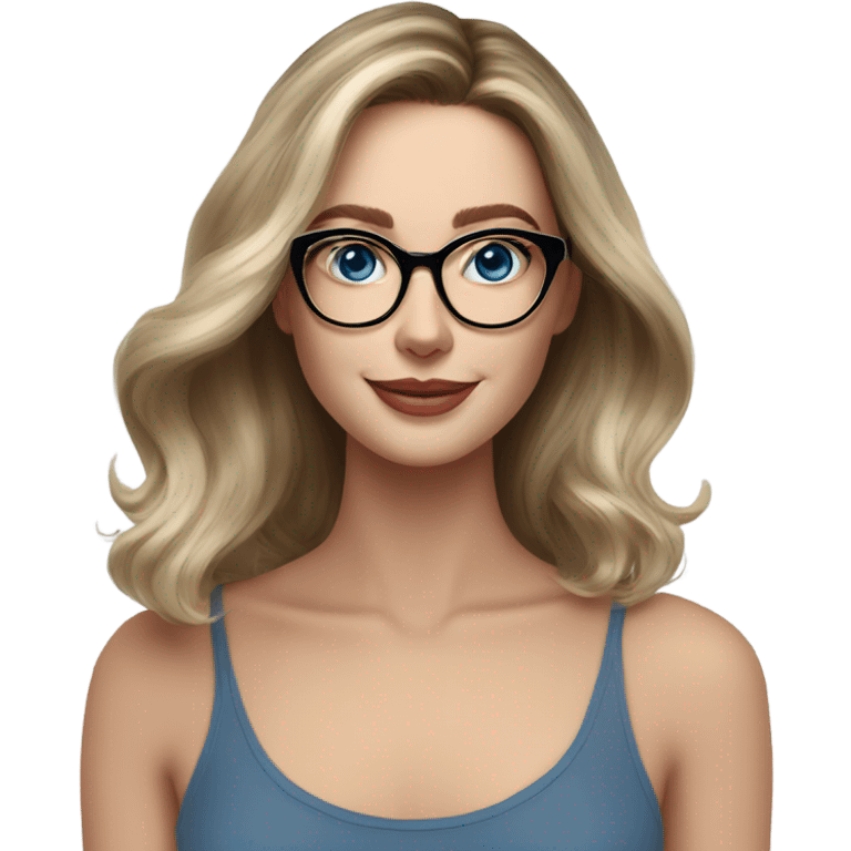 Shoulder length Balayage pale model lady with glasses and blue eyes happy  emoji