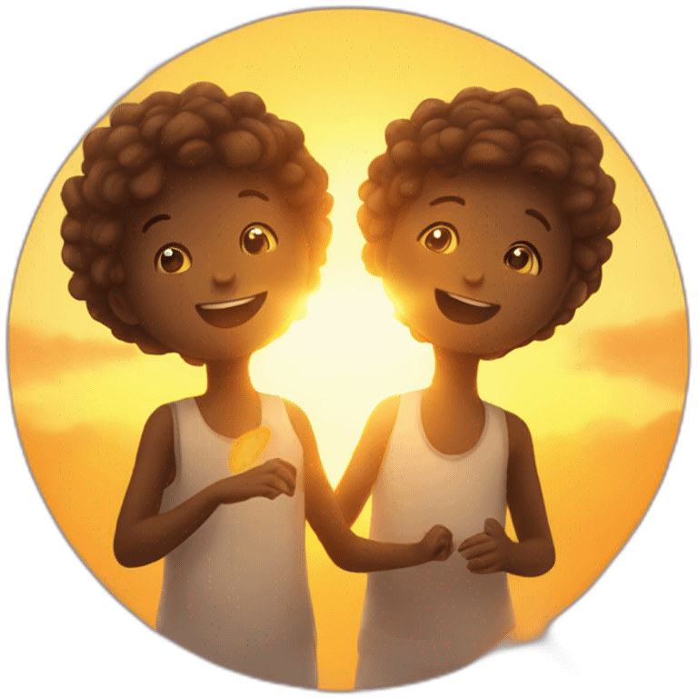 Two children interacting with the sun in the sky in the background emoji