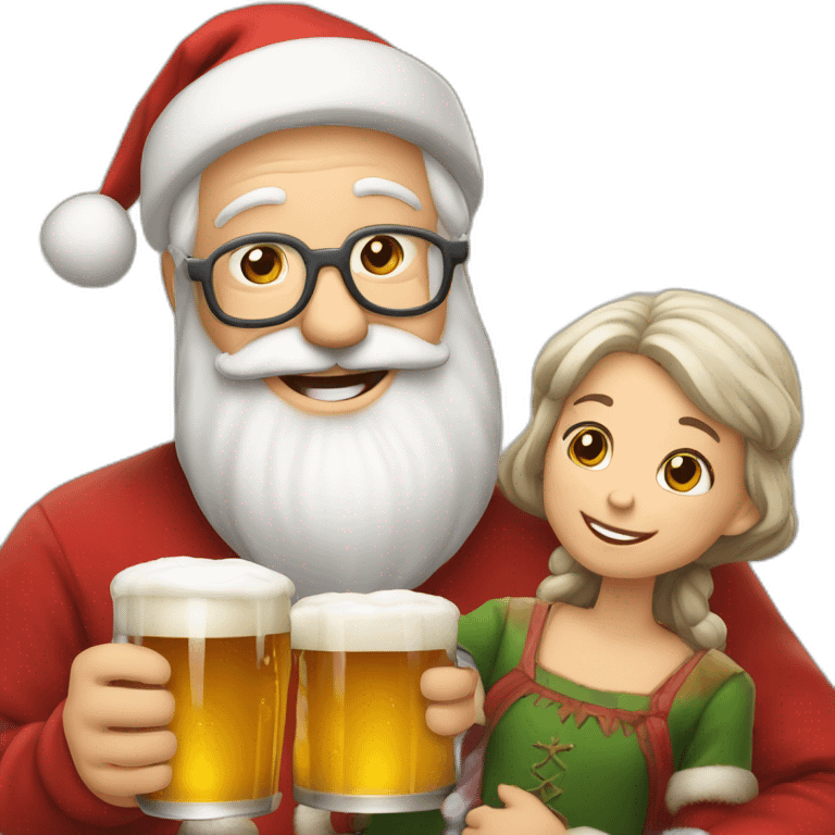 Père Noël et des enfants qui boivent de la bière emoji