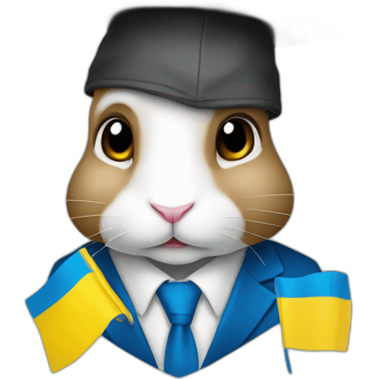 A rabbit student in a suit in the color of the Ukrainian flag in a square academic cap emoji