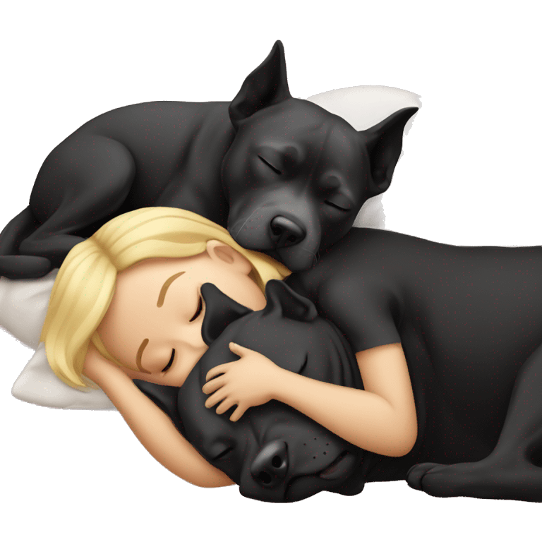 Blond girl sleeping with a black pitbull  emoji