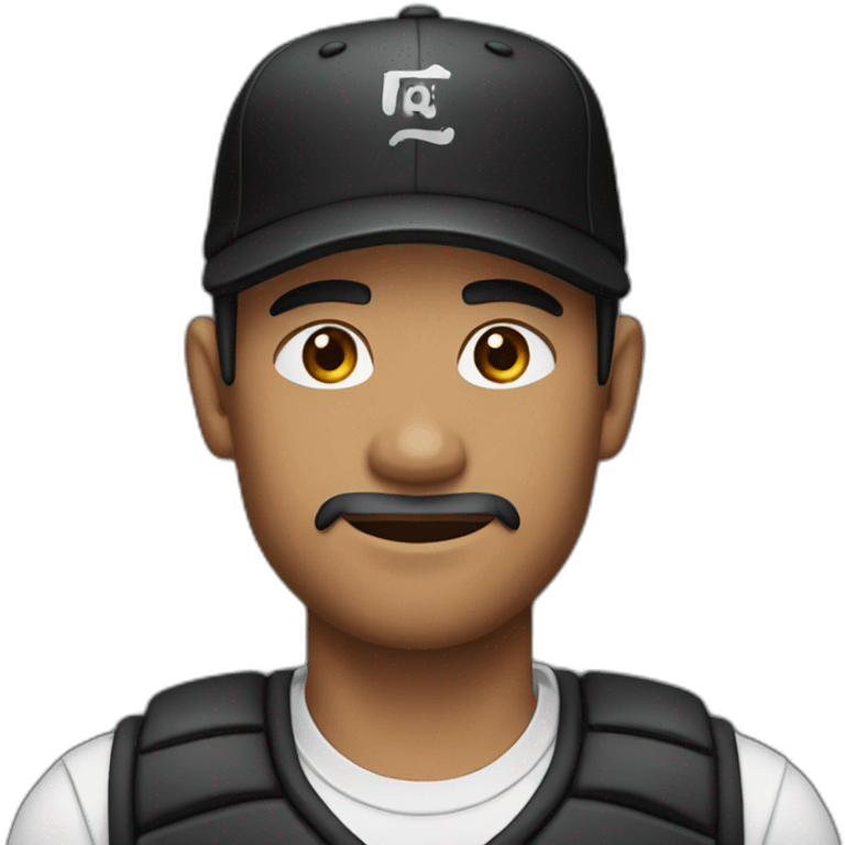 Cambodian man with a beard wearing black vest, black baseball cap emoji