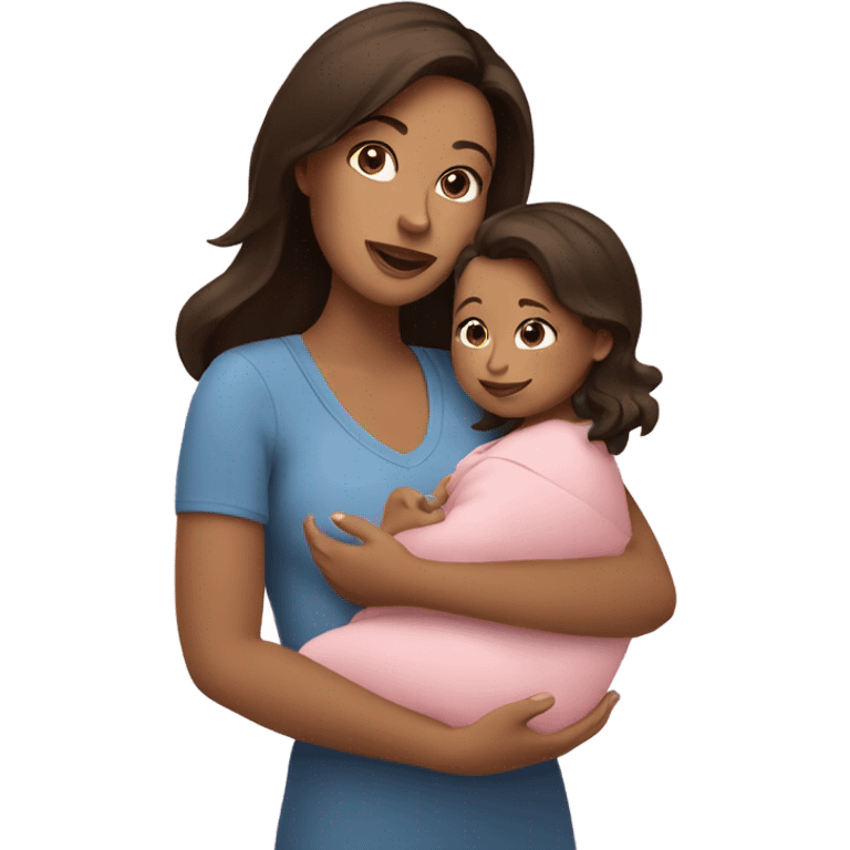 brunette mom holding baby girl emoji