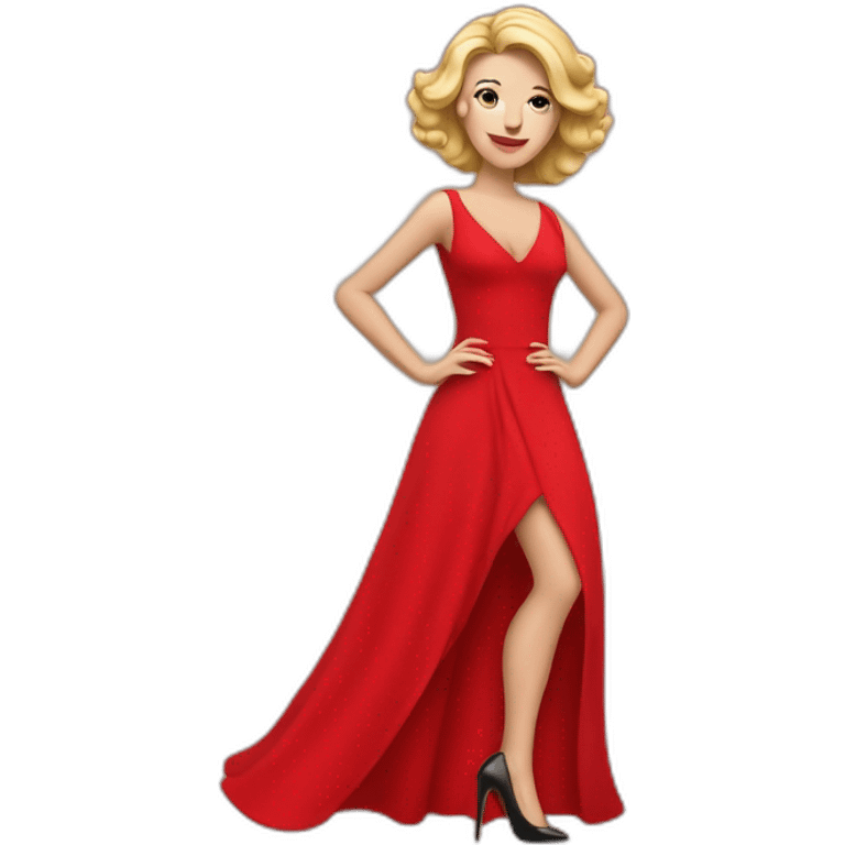 white man dressed as woman in red dress and high heels emoji