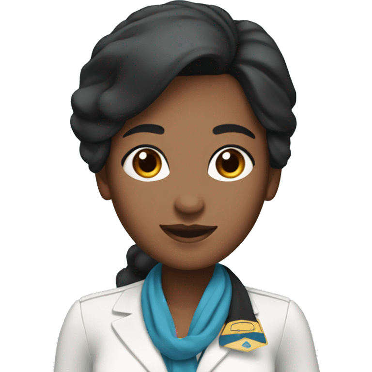 flight attendant with black hair brown skin and blue scarf emoji