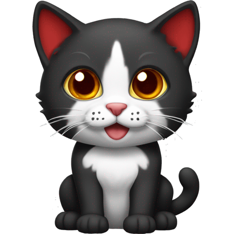 cat black with white chest and paws, using red colla emoji