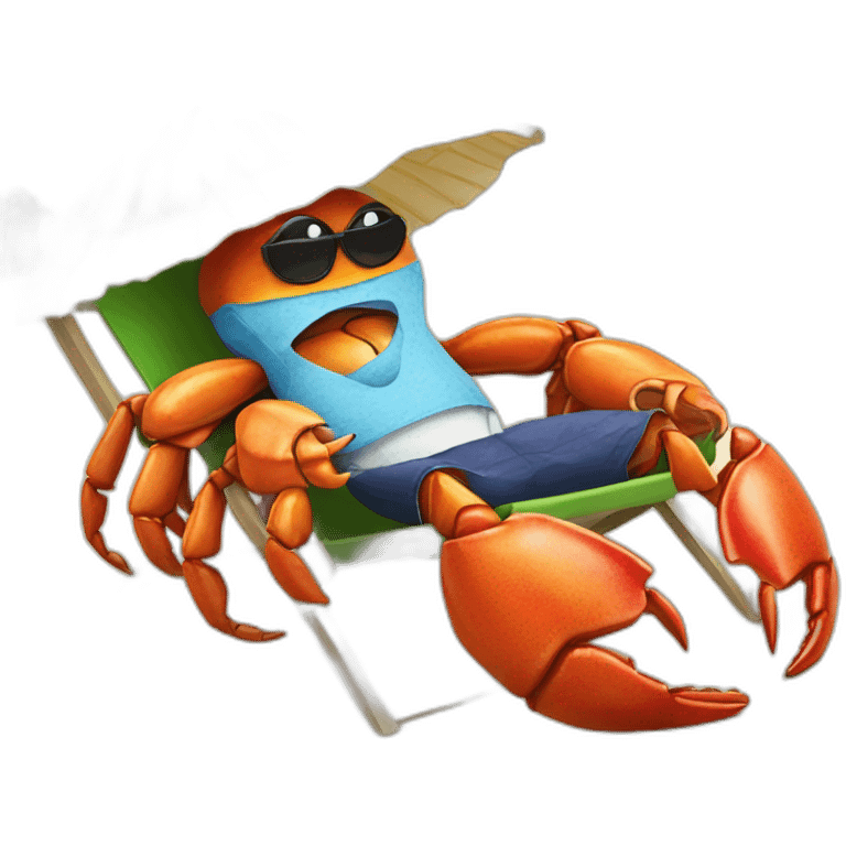 huge crab snuggling with his huge taco in a beach chair emoji