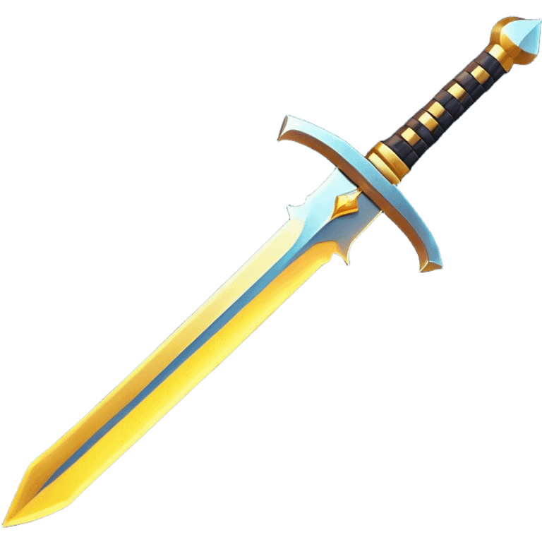 Clash of Clans aesthetic: Cinematic Playful Pixel 3D Sword Emoji, rendered in a 3D vector-style similar to standard emojis with minimal shading and bold, simplified shapes. A compact, distinct form with signature details, softly glowing with a pixelated adventure charm. Simplified yet unmistakably iconic, highly detailed and consistent, glowing with a soft radiance and high shine. Stylized with a touch of classic pixel-art charm and a soft glowing outline, capturing the essence of a beloved gaming relic with a friendly, playful manner! emoji