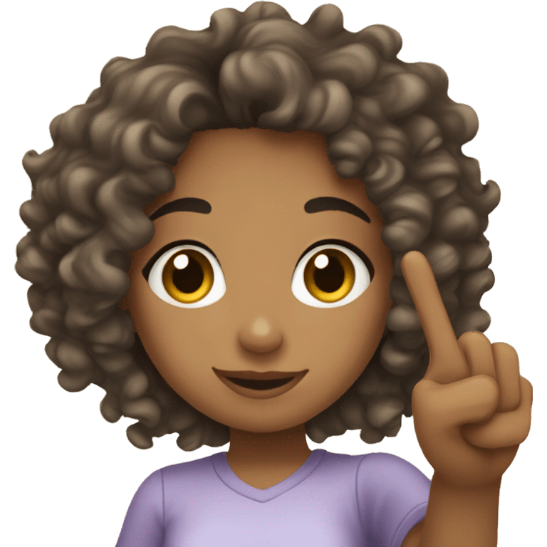 A mixed curly hair girl taking a selfie doing the peace sign emoji