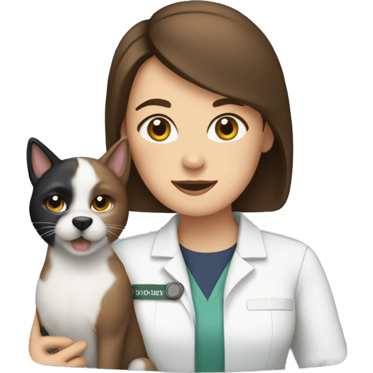 Brunette  vet with a cat and a dog emoji