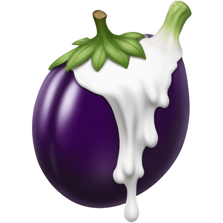 eggplant with milk flowing out from the bottom, like a milk waterfall emoji