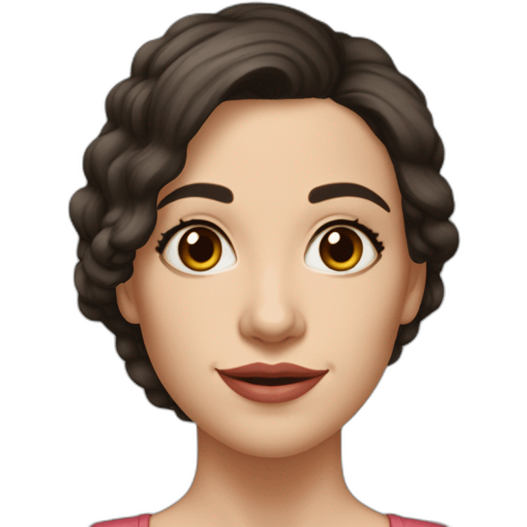 29 year old pale skin Spanish woman, big brown eyes, high cheek bones, angular chin, dark brown hair, size 4, large breasts emoji