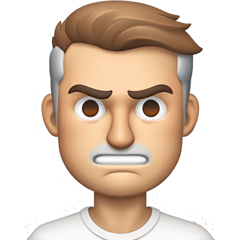 Angry CFO - light brown hair, light grey eyes, wearing white t-shirt, no facial hair emoji