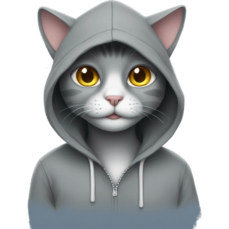 Gray cat wearing a hoodie  emoji