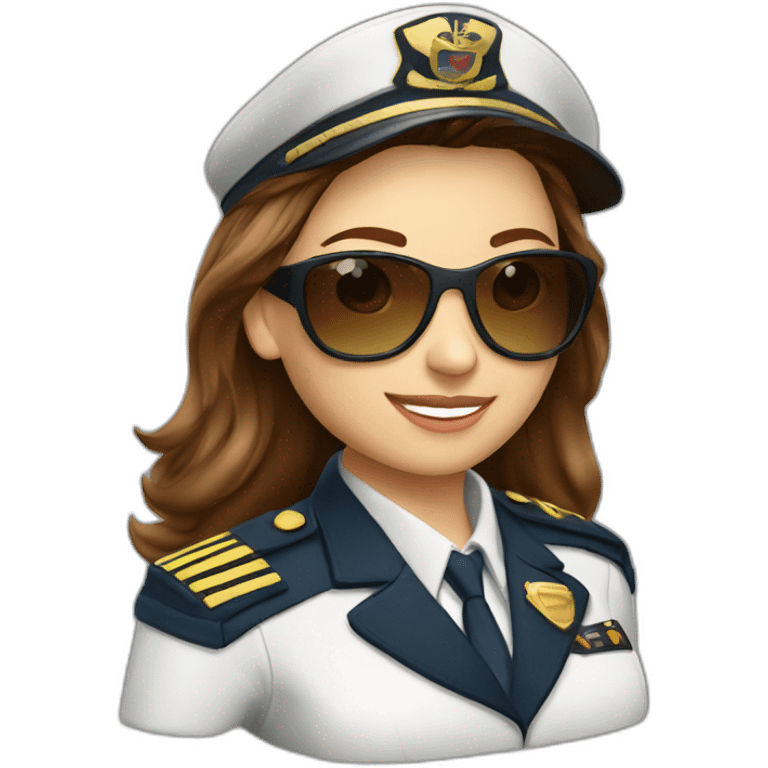 young long brown hair caucasian female airplane Captain with sun glasses and Captain cap emoji