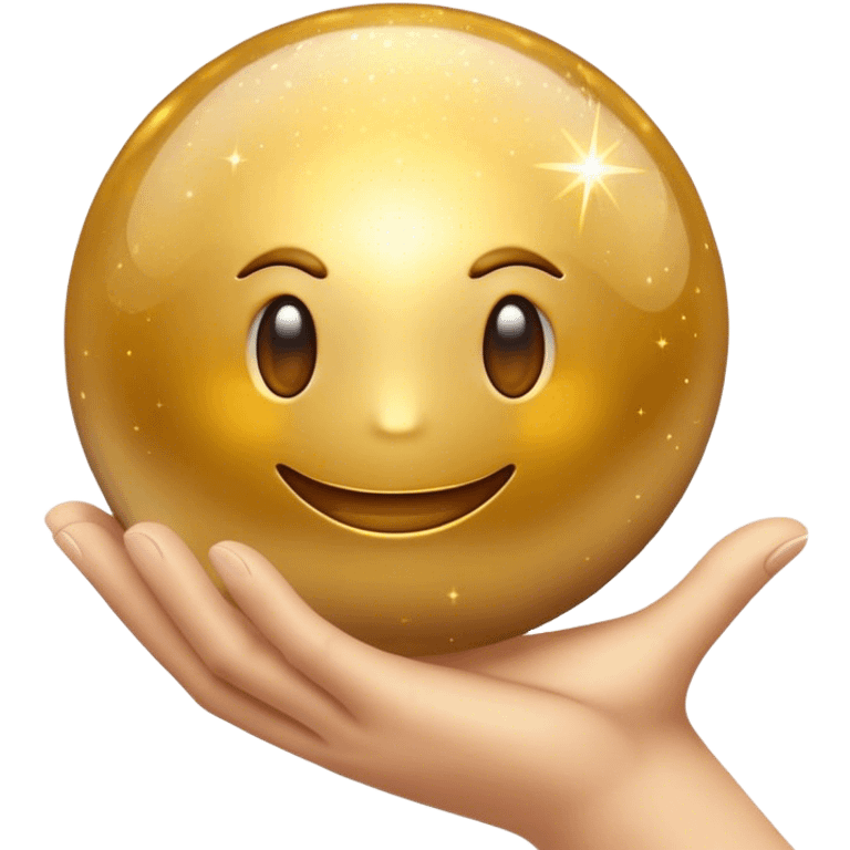 Cinematic realistic emoji depicting a golden colored magic ball sparkling in your hands emoji