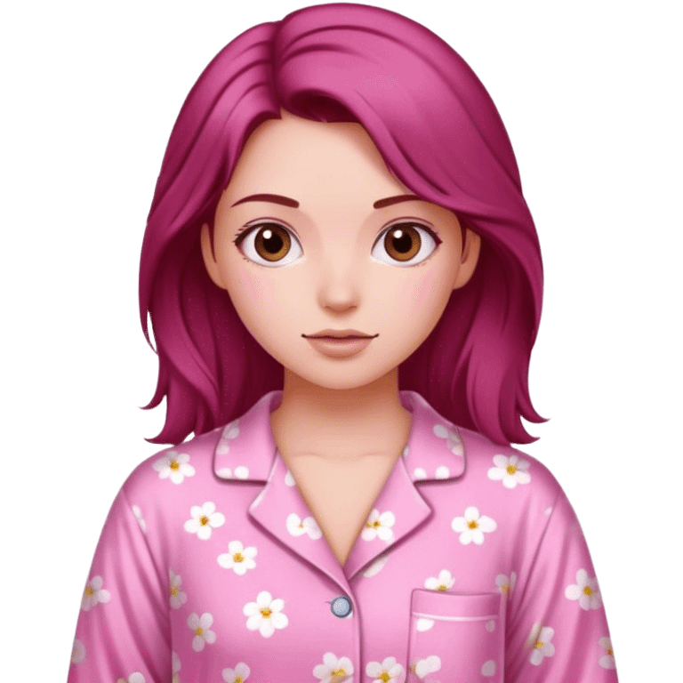 A beautiful, burgundy haired girl wearing pink pajamas emoji