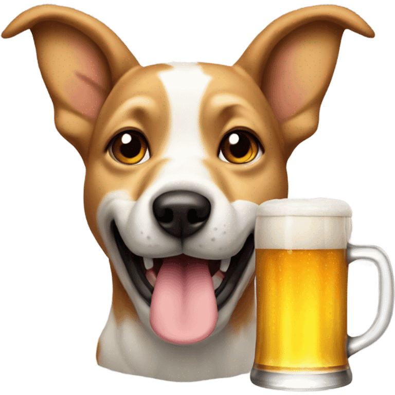 Dog with pointy ears drinking beer emoji