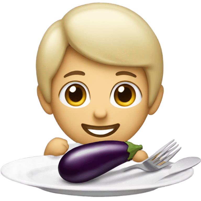 person eating with a plate and a eggplant on it  emoji