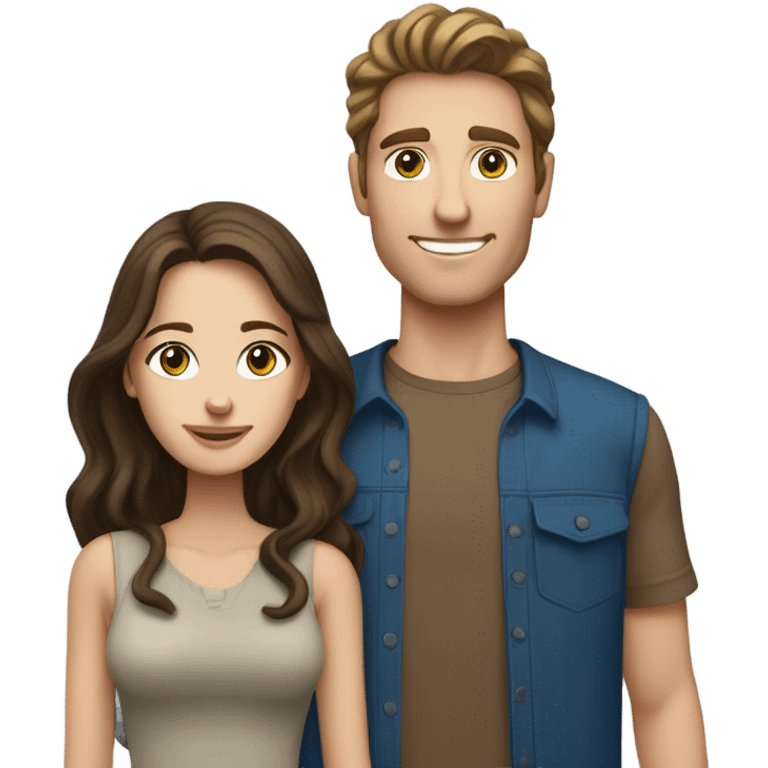 Brunette blue-eyed white Couple (Guy has brown hair long on top) (girl has wavy hair) emoji