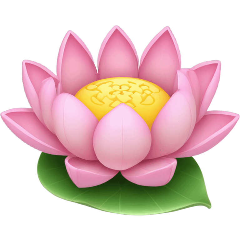  detailed, cute pink lotus flower resting on a round green leaf. The flower has soft, glowing petals, and the leaf appears fresh with a slight shine. The background is soft and gradient, complementing the natural theme. emoji