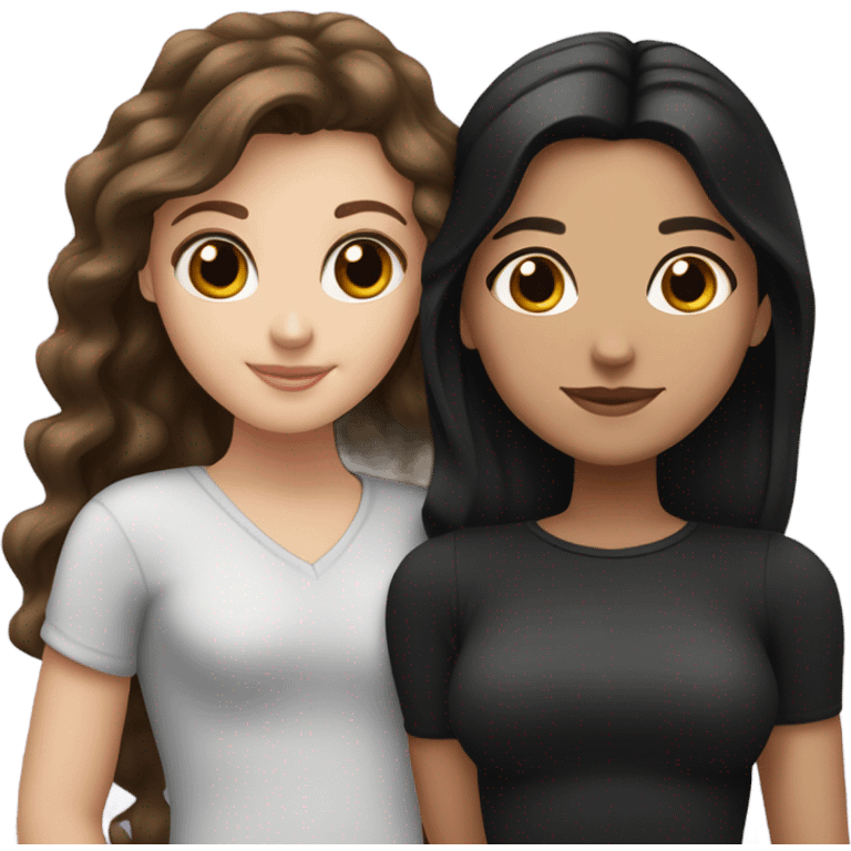 White girl with dark brown hair and Hispanic girl with black hair lesbian couple  emoji