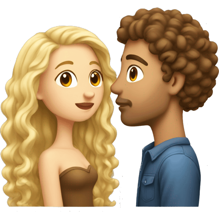 guy with brown curls and a woman with long blonde hair kissing  emoji