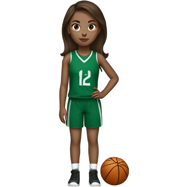 Straight brown hair #12 girl playing basketball green uniform skinny emoji