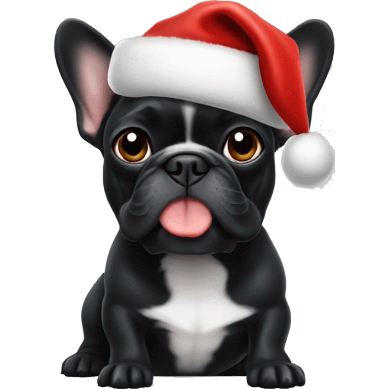 French  Black bulldog wearing Christmas hat emoji