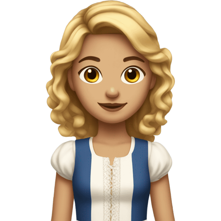 Beautiful 20 years old girl with brunette-golden hair in a French summer dress emoji