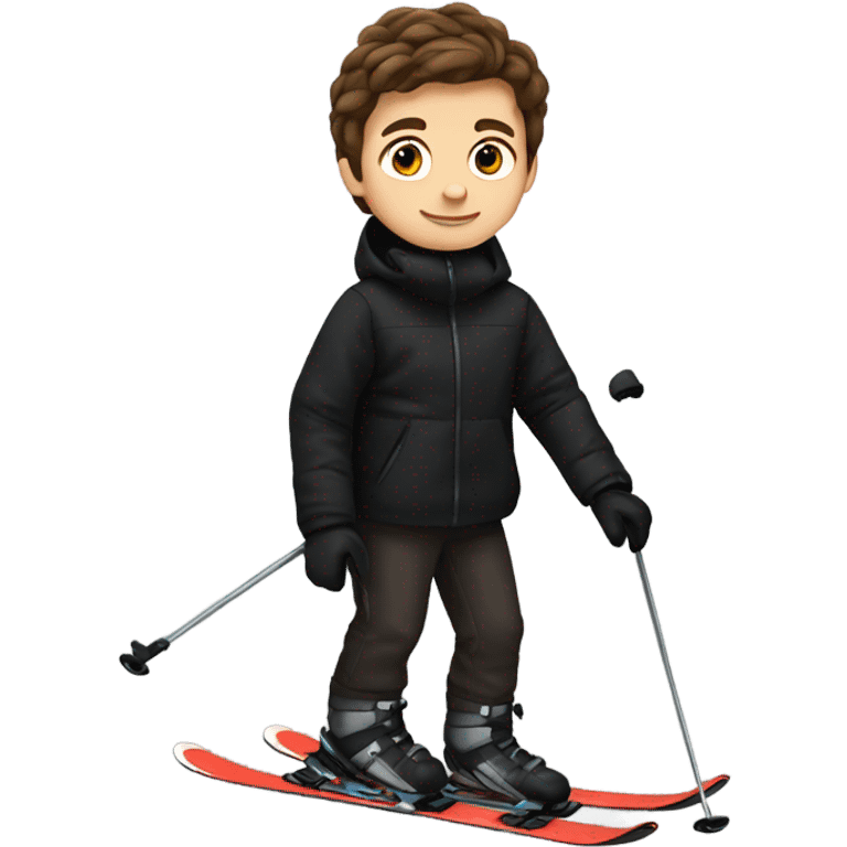 Brown hair boy skiing with black jacket and brown pants  emoji