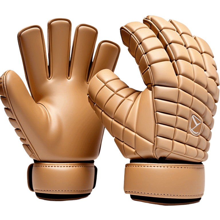 Cinematic Realistic image of goalie gloves showcasing detailed fabric textures and intricate grip patterns, rendered against a blurred goal backdrop with focused, high-contrast lighting that accentuates their essential design emoji