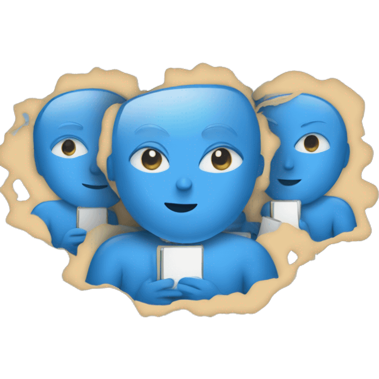 Teamwork with laptops in blue color emoji