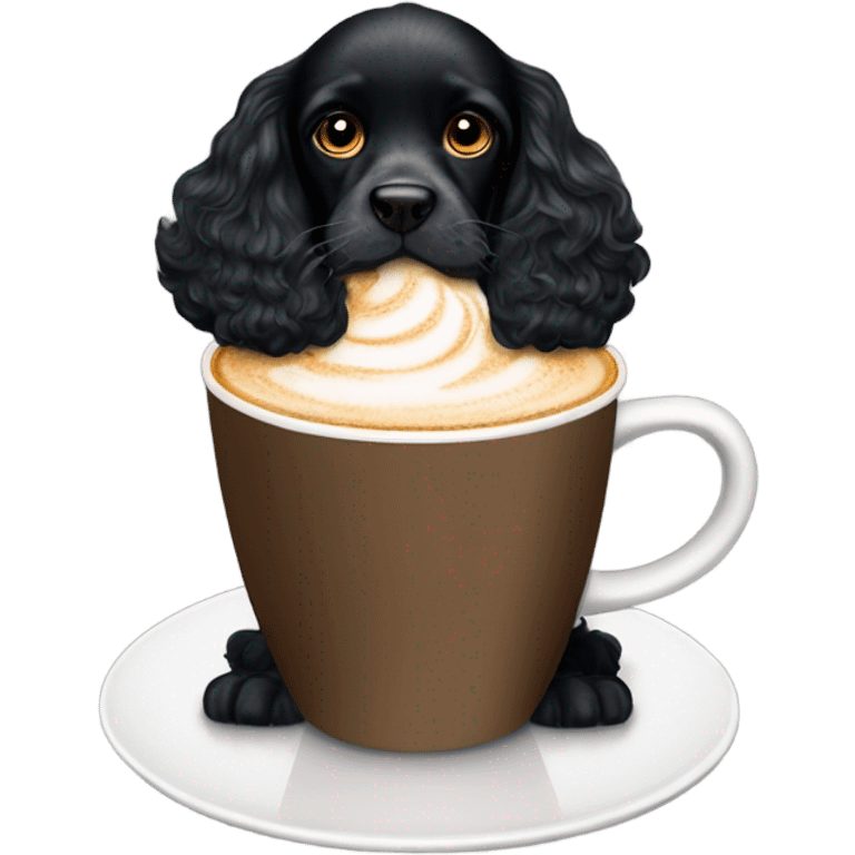 Black cocker spaniel drinking capucino emoji