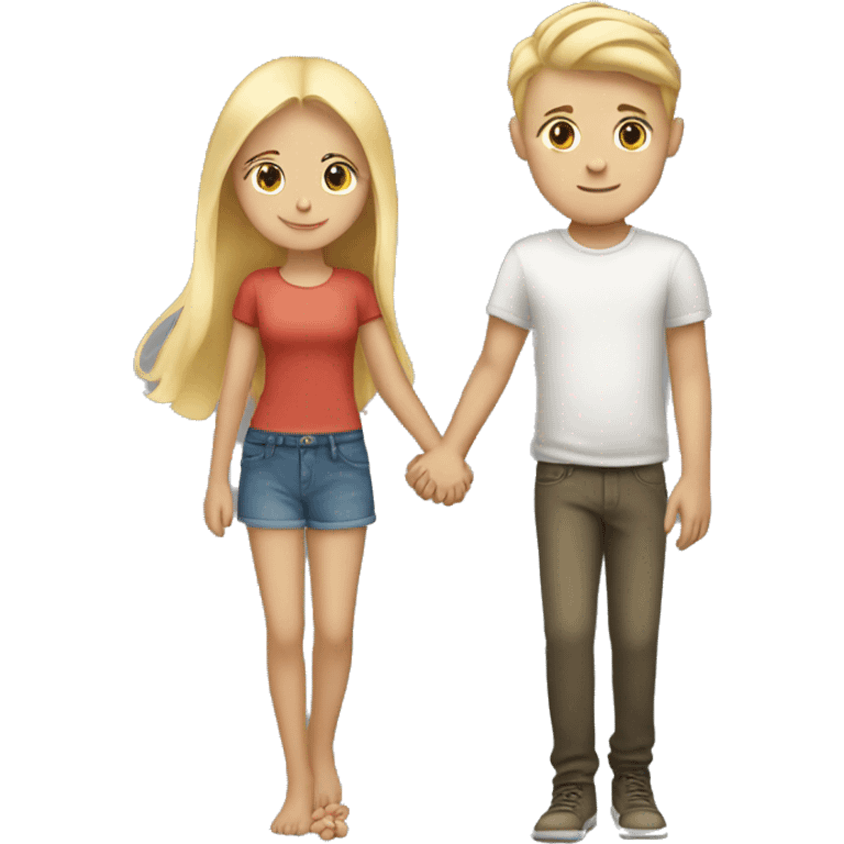 blonde girl holding hands with blonde boy emoji