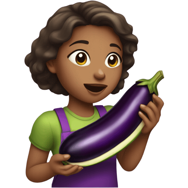 Girl eating egg plant emoji