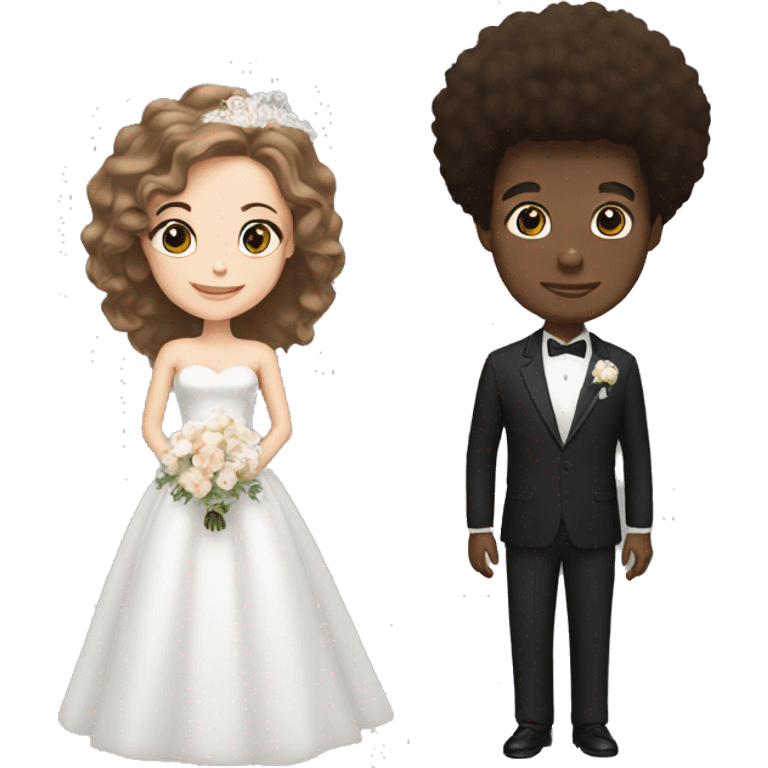 black man, afro hair, white woman, brown hair, wedding emoji