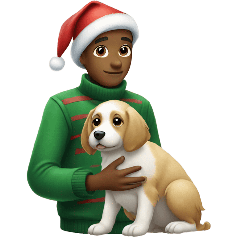 Christmas boy with a dog kakapo emoji