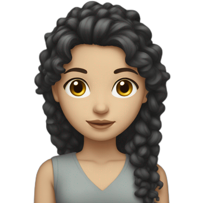 White skin color pakistani girl with black frizzy long hair emoji