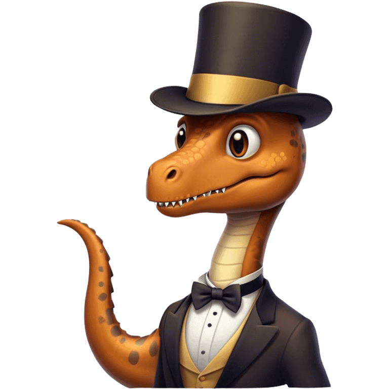 Long neck dinosaur with a top hat and a human face emoji