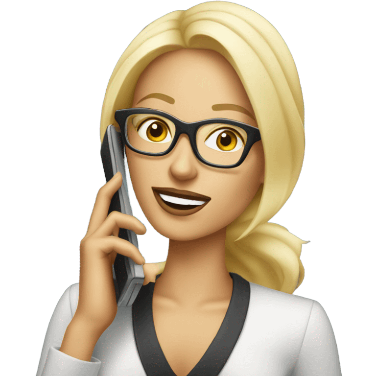 Elegant Blonde woman wearing glasses calling on cell phone emoji